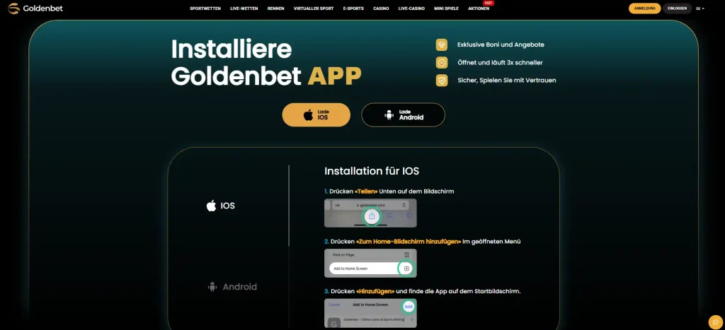 Mobiler Safari-Browser mit Menü zum Hinzufügen einer Web-App